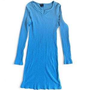 Art Class Cotton Blue long sleeve ribbed dress with V-neckline